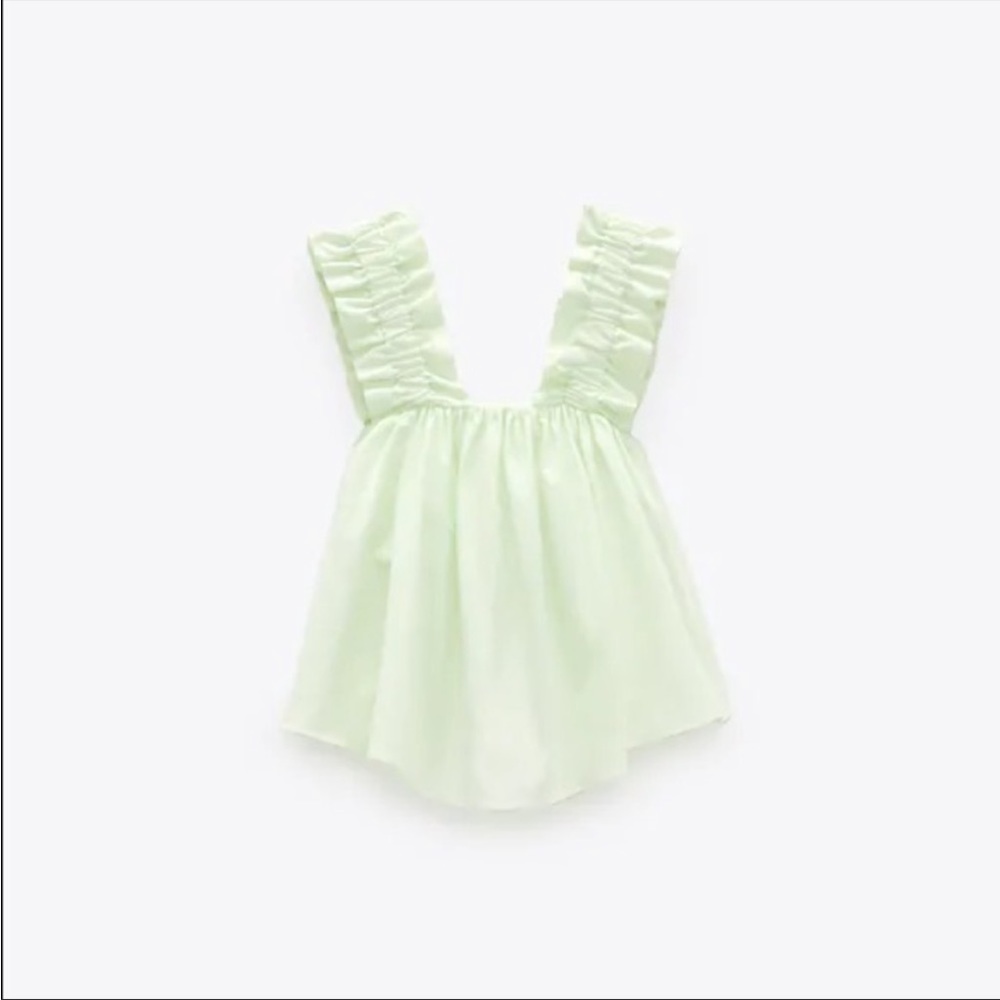 Zara Ruffled Popplin Top Lime Green, Size Small